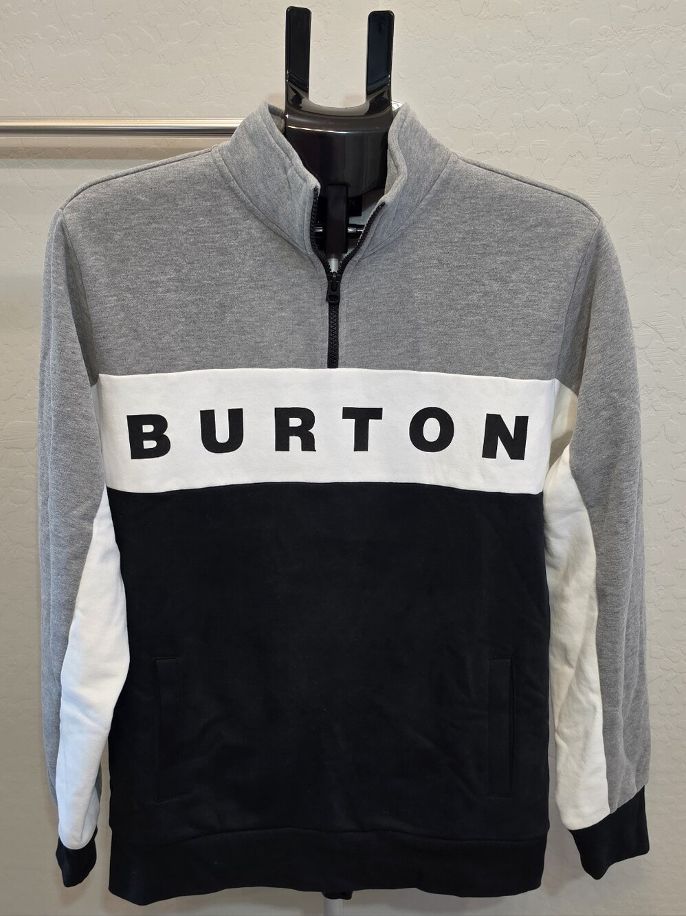 Burton Gray, Black & White Half-Zip Logo Pullover